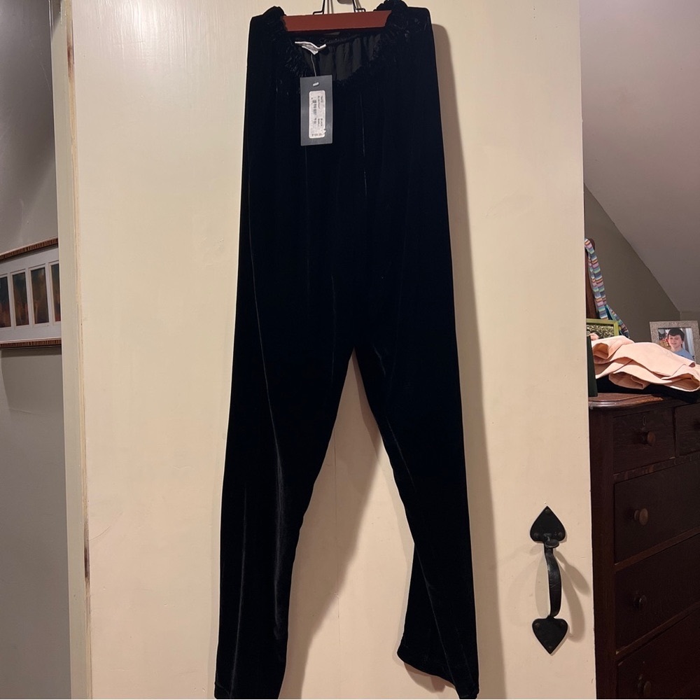 Bryn Walker Black Velvet Rayon Elastic High-Rise Slim Pants Size Small
